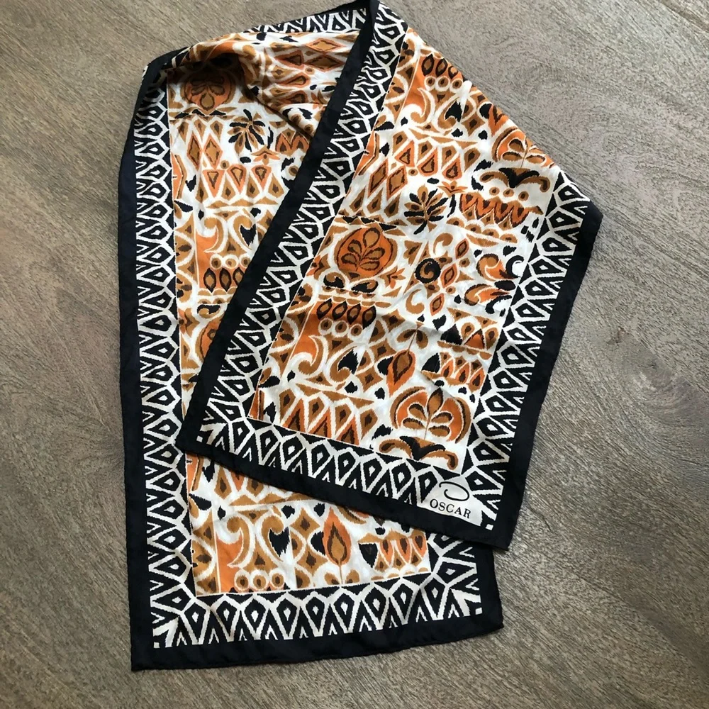 OSCAR Silk Scarf Tribal Rectangle Vtg